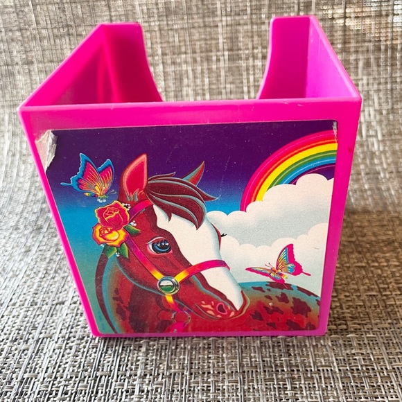 LISA FRANK Vintage 90s Stationary Post It Paper Holder Rainbow Horse & Butterfly - Picture 3 of 5